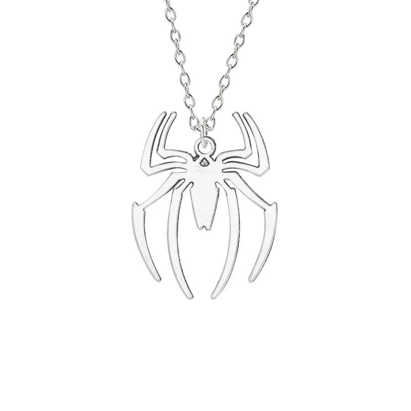 Spider Halloween Pendant Necklace Men Gothic Streetwear Silver