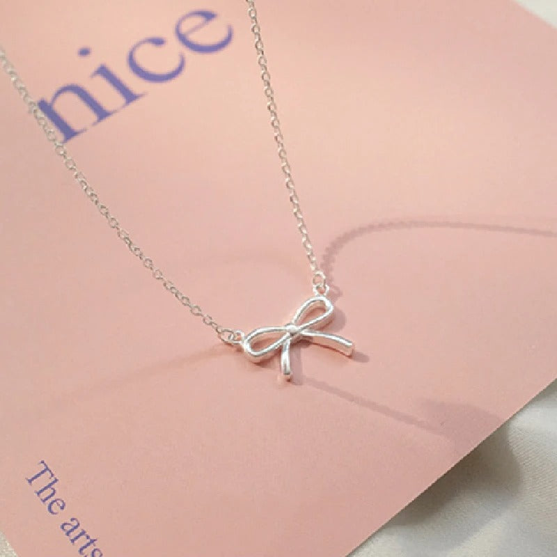 Delicate Silver Color Bowknot Pendant Necklaces For Women Unique Design Fashion Handmade Jewelry Gift