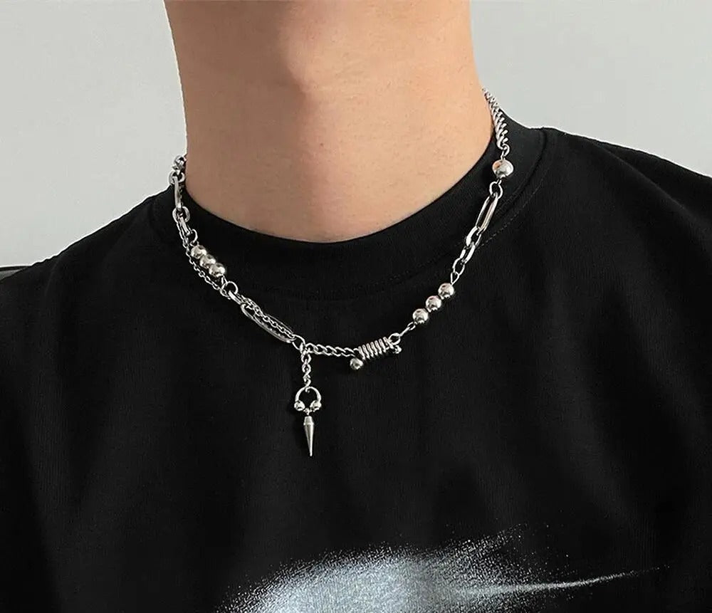 Rivet Pendant Necklace For Man Woman Punk Titanium Steel Splicing Clavicle Sweater Chain Unisex Jewelry Accessories