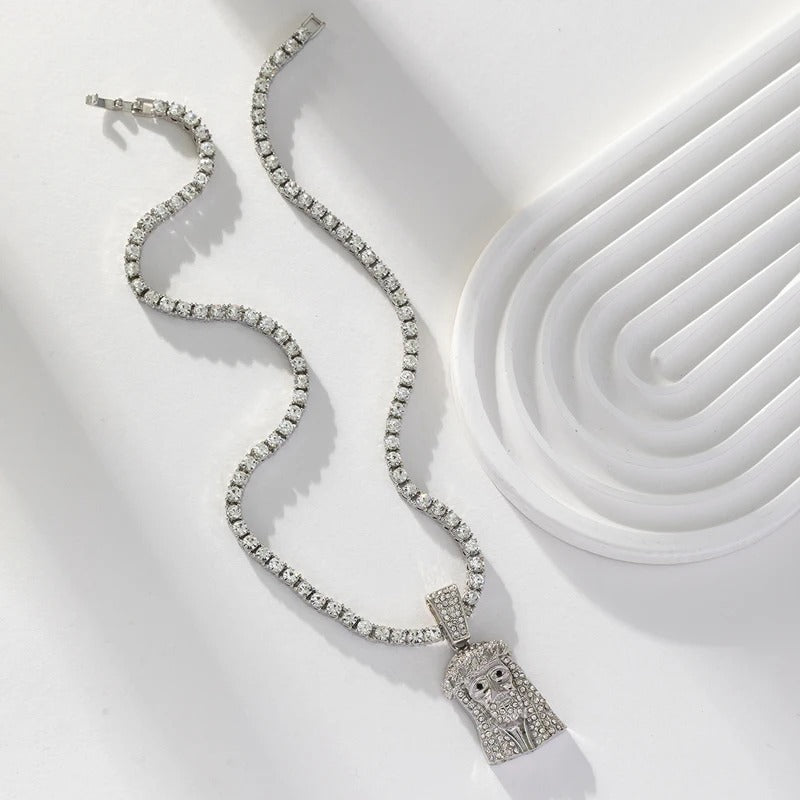 Jesus Christ Piece Head Face Pendant For Men Women Iced Out Shining Crystal Charm Necklace With Tennis Chain Hip Hop Jewelry