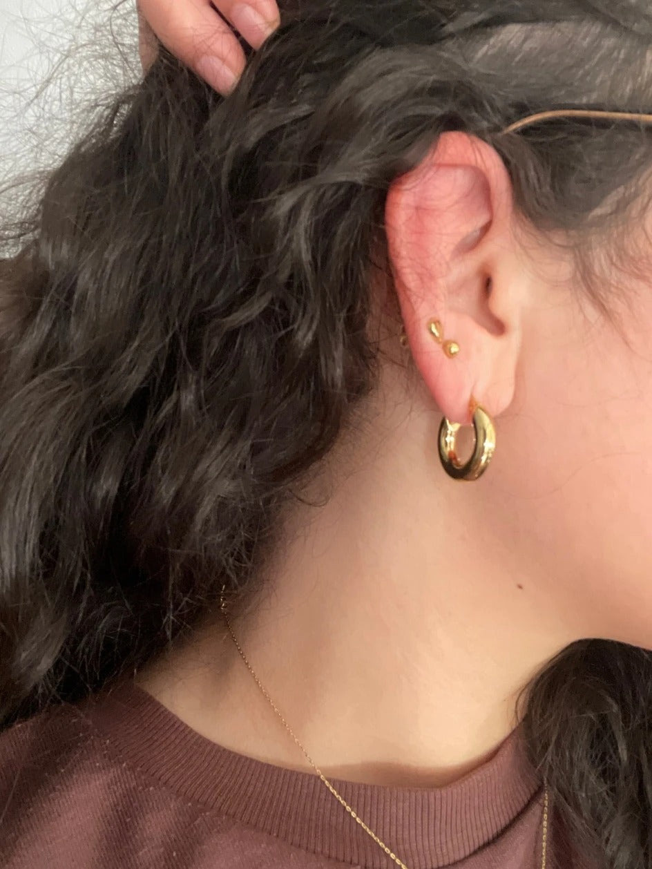 Women's Round Hoop Earrings Stainless Steel Smooth Thick Piercing Gift