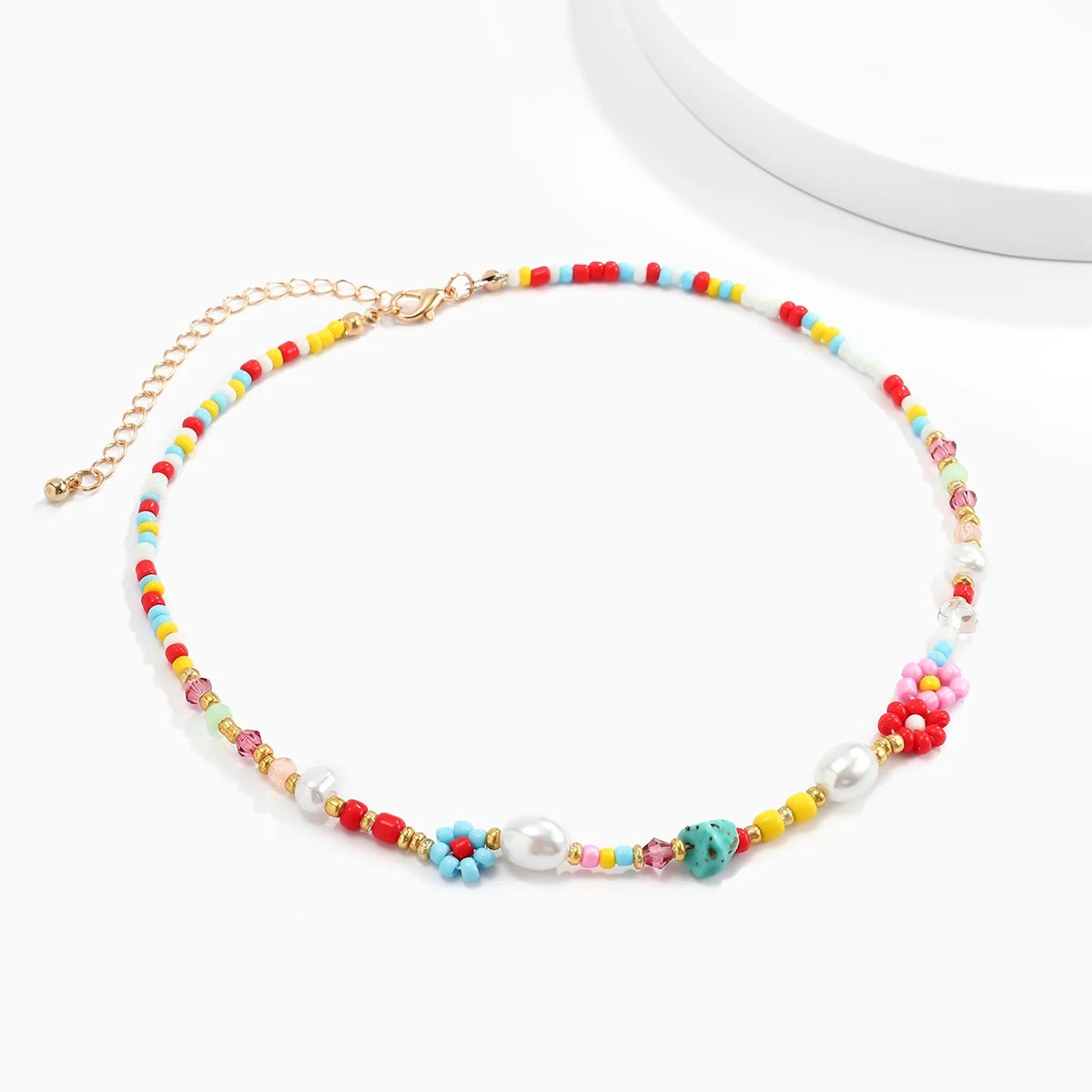 Pearls Cute Flowers Colorful Hand-woven Beaded Short Chain Choker Necklace For Women Girls Jewelry