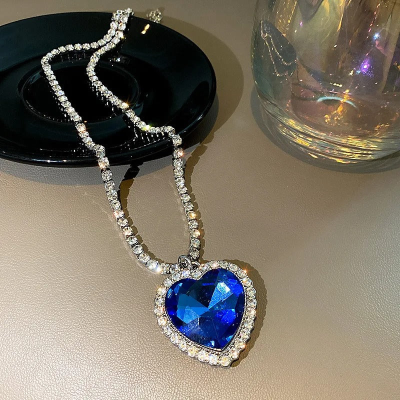 Big Crystal Heart Pendant Necklace For Women Necklace Titanic Heart Of Ocean Blue Heart Love Forever Jewelry