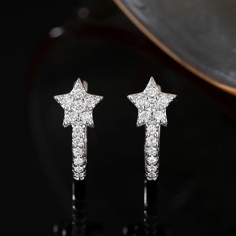 Huitan Star Hoop Earrings Silver CZ Dazzling Jewelry for Women