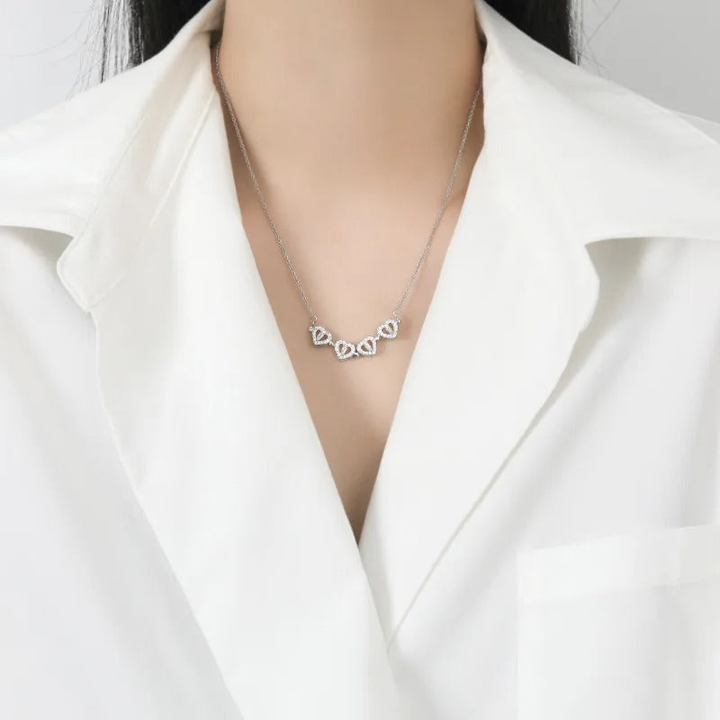 Luxury Four Leaf Clover Pendant Necklace Stainless Steel Crystal Gold Color Heart Jewelry for Women Gift