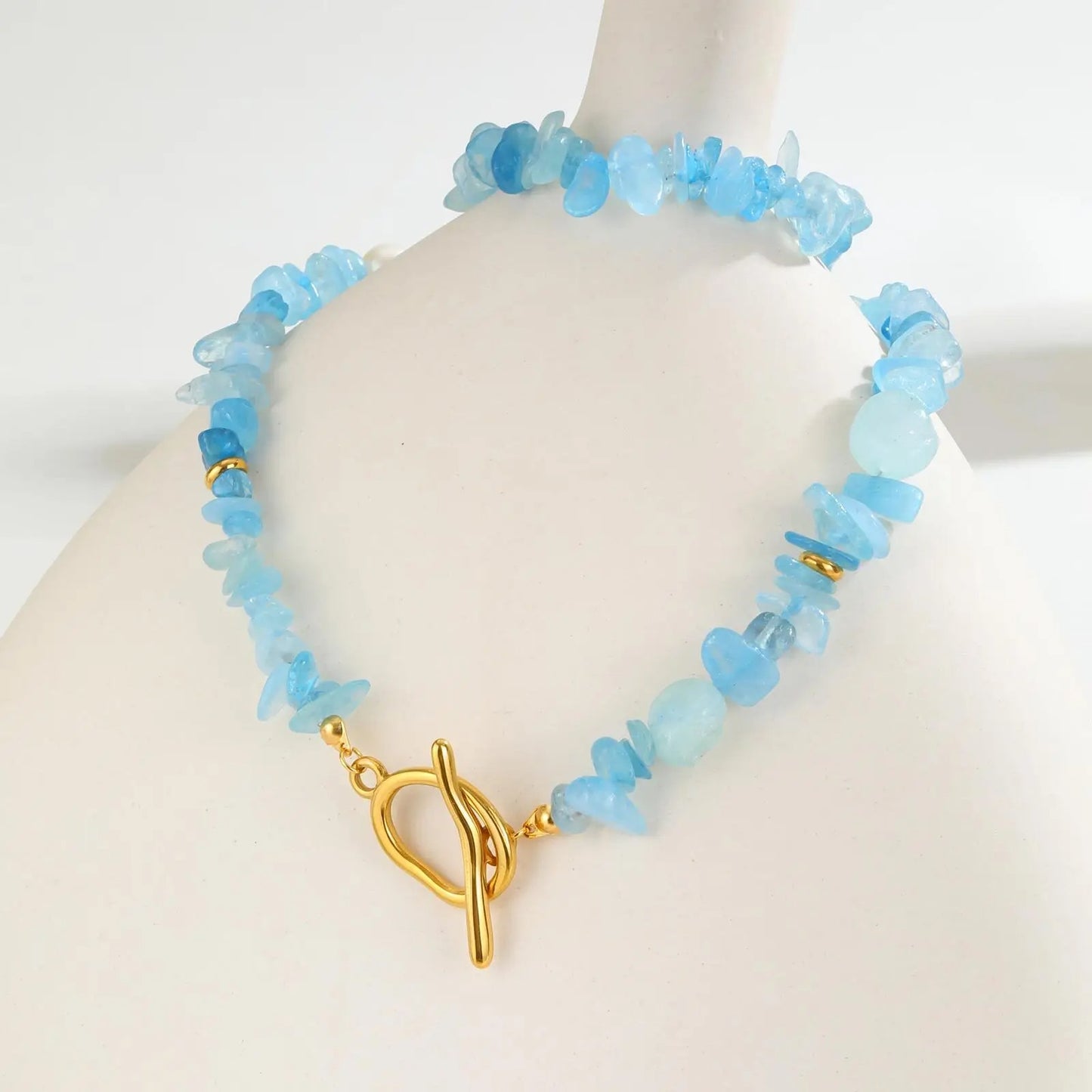 Handemade Creative Nature Stone Crystal Necklace for Women, Stainless Steel OT Clasp, Beach Summer Waterproof Jewelry