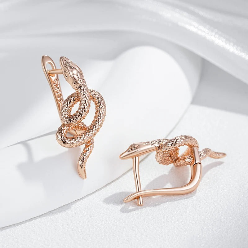 585 Rose Gold Snake Drop Earrings For Women Unique Heavy Metals Punk Rock Vintage Animal Jewelry
