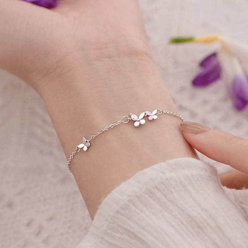 925 Silver Diamond-Studded Butterfly Bracelet Women's Fashion Temperament Flower Adjustable Bracelet