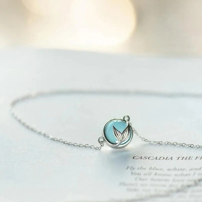 Romantic Mermaid Tail with Blue Stone Design Women's Pendant Necklace Fancy Neck Accessories for Party Girl Gift Jewelry