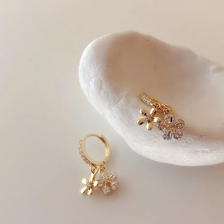 Micro Pave Zirconia Flower Hoop Earrings Women Korean Style