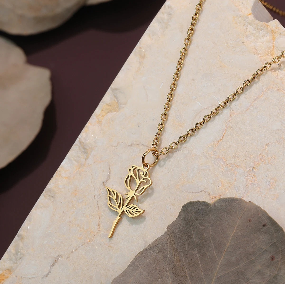 Stainless Steel Necklace Flower Charms Chain Rose Flower Pendant Necklaces For Women Female Gifts