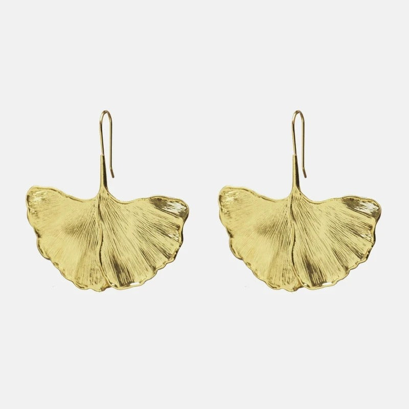 Exaggerated Leaf Dangle Earrings Gold Color Metal Women Jewelry