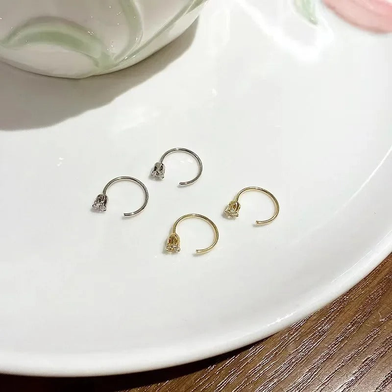Exquisite Round Zircon Earrings for Women Men, Simple Silver Color Mini Square Heart Ear Bone Piercing Jewelry Gift