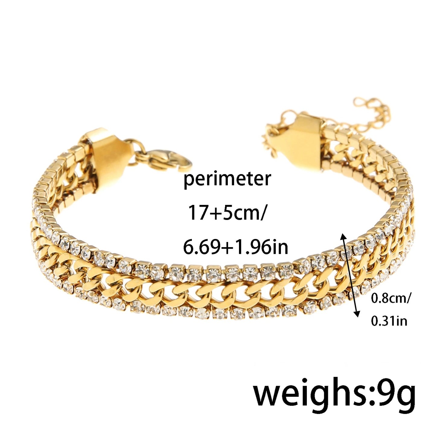 18K Gold Plated Adjustable CZ Bracelet Women’s Stackable Jewelry