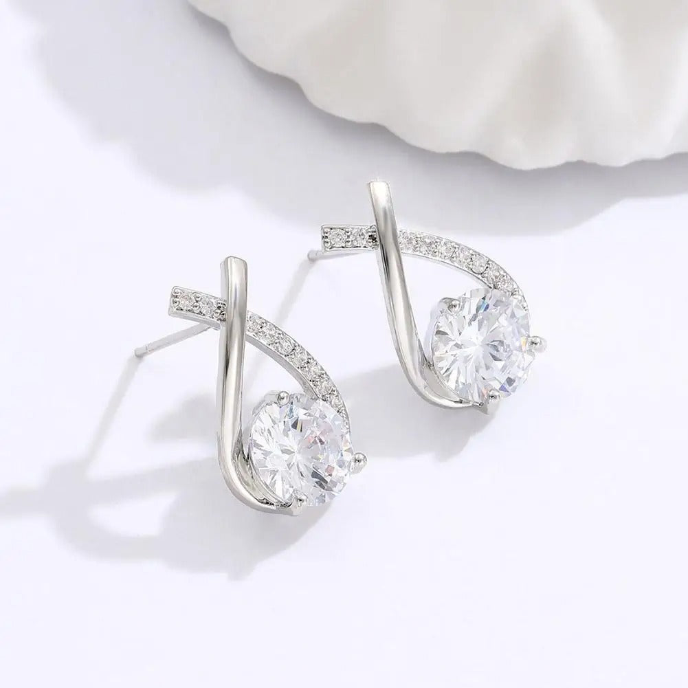 Korean Style Elegant Crystal Cross Stud Earrings for Women Girls Fishtail Hoop Earrings Gifts for Women