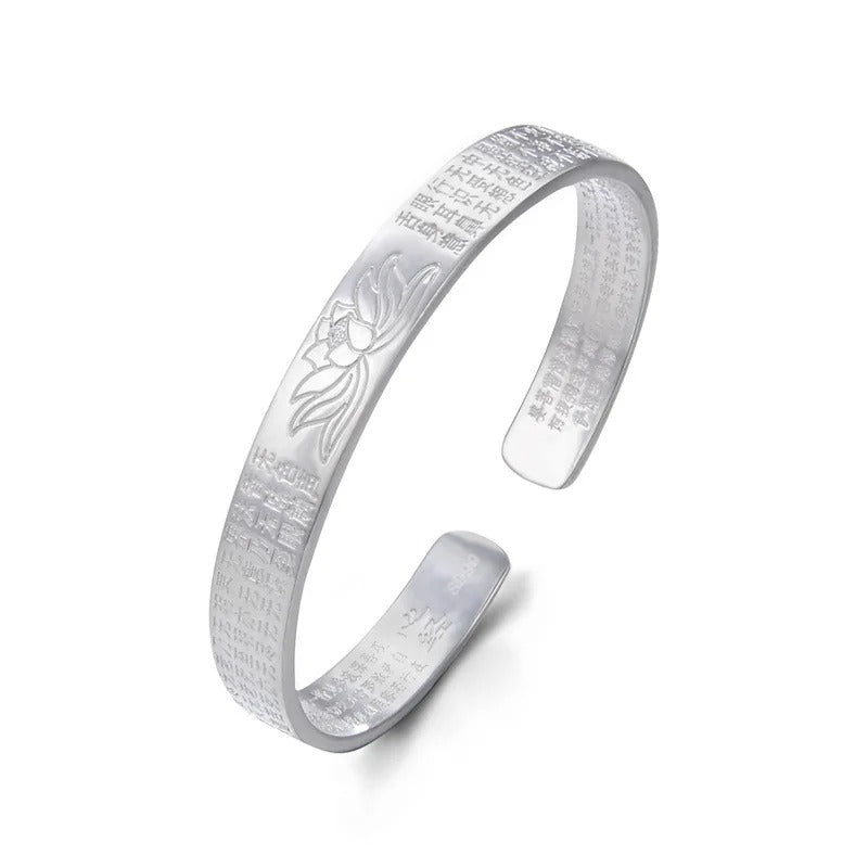 Retro Lotus Heart Sutra Bracelet Women Silver Plated Jewelry