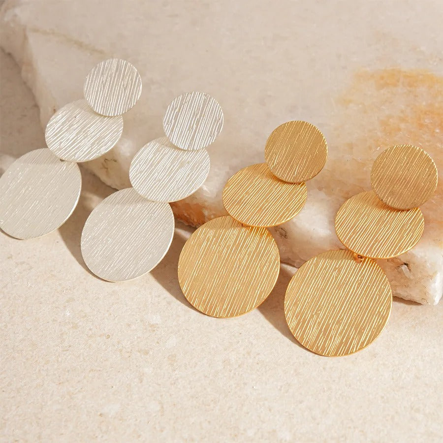 Three-Layer Round Dangle Earrings Women Brushed Metal Jewelry