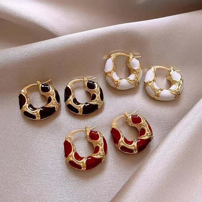 Stainless Steel Hoop Earrings for Women Girls Trendy Enamel Jewelry Gift