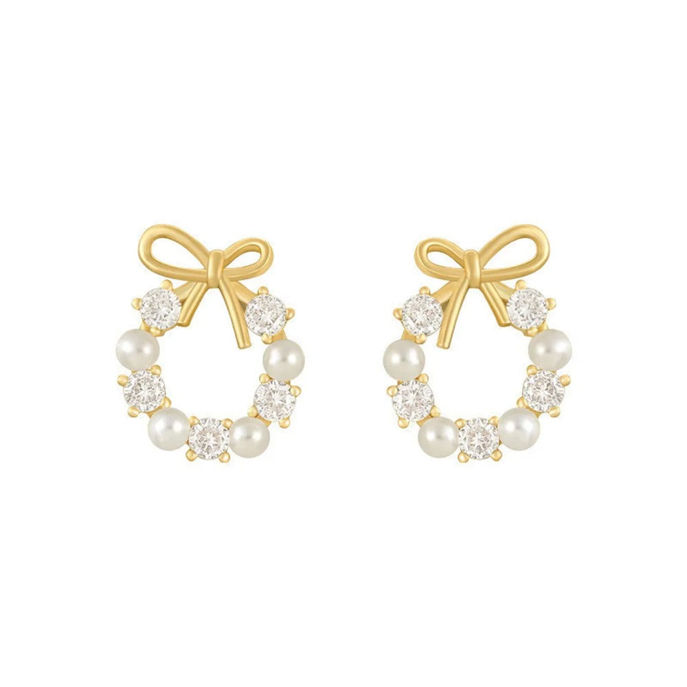 Simple Bow Garland Crystal Pearl Earrings Trendy Acrylic Women’s Party Jewelry