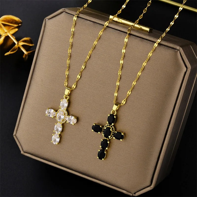 Fashion Classic Cross Necklace Beautiful Vintage Jesus Christian Lucky Versatile Clavicle Chain Pendant Party Favor