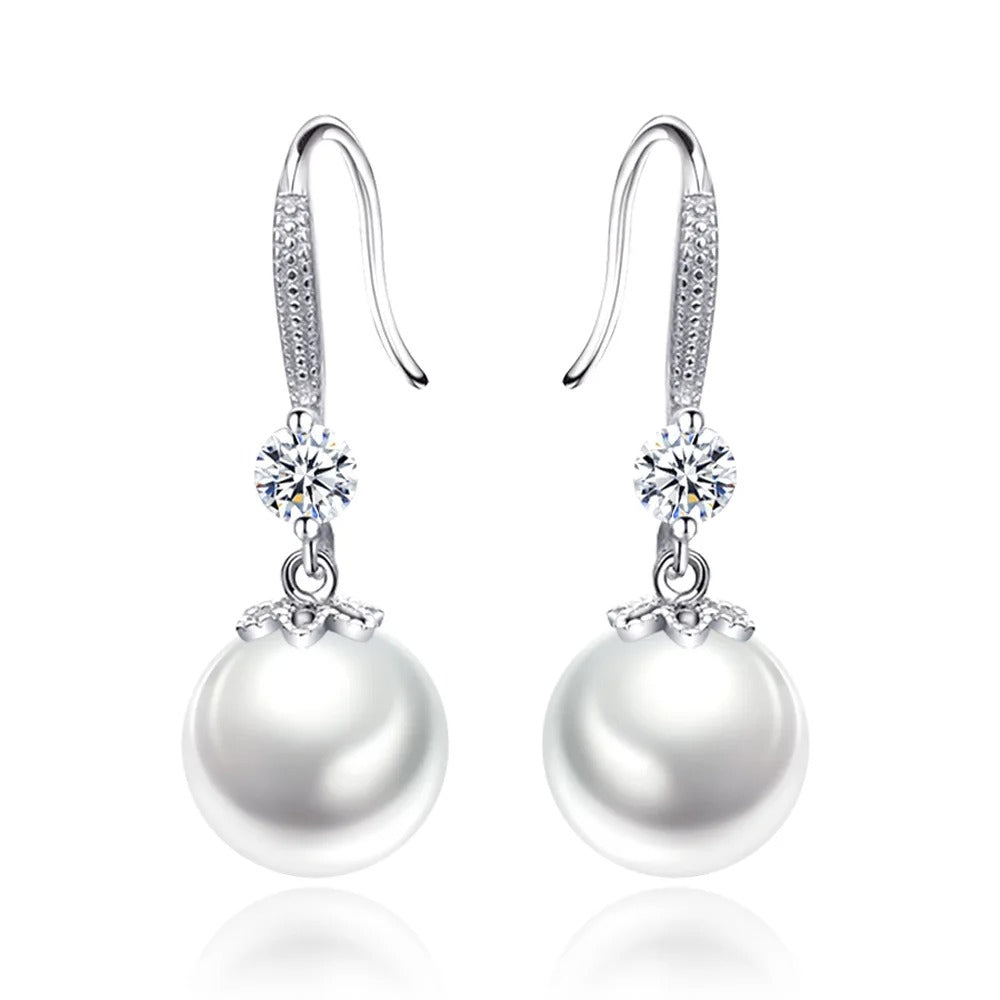 Sterling Silver Pearl & Zircon Earrings Women Party Jewelry