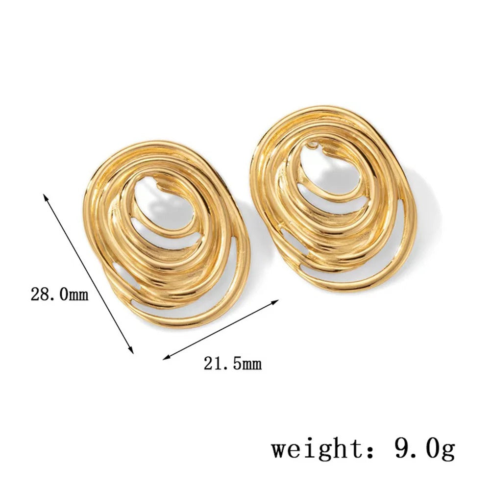 Exaggerated Gold Oval Line Stud Earrings Stainless Steel Party Jewelry for Women
