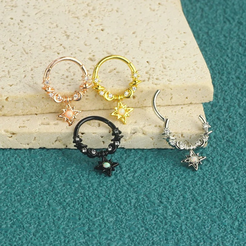 Fashion Crystal Stainless Steel Septum Hoop Clickers Nose Ring Women Tragus Cartilage Helix Piercing Hoop Earrings Jewelry