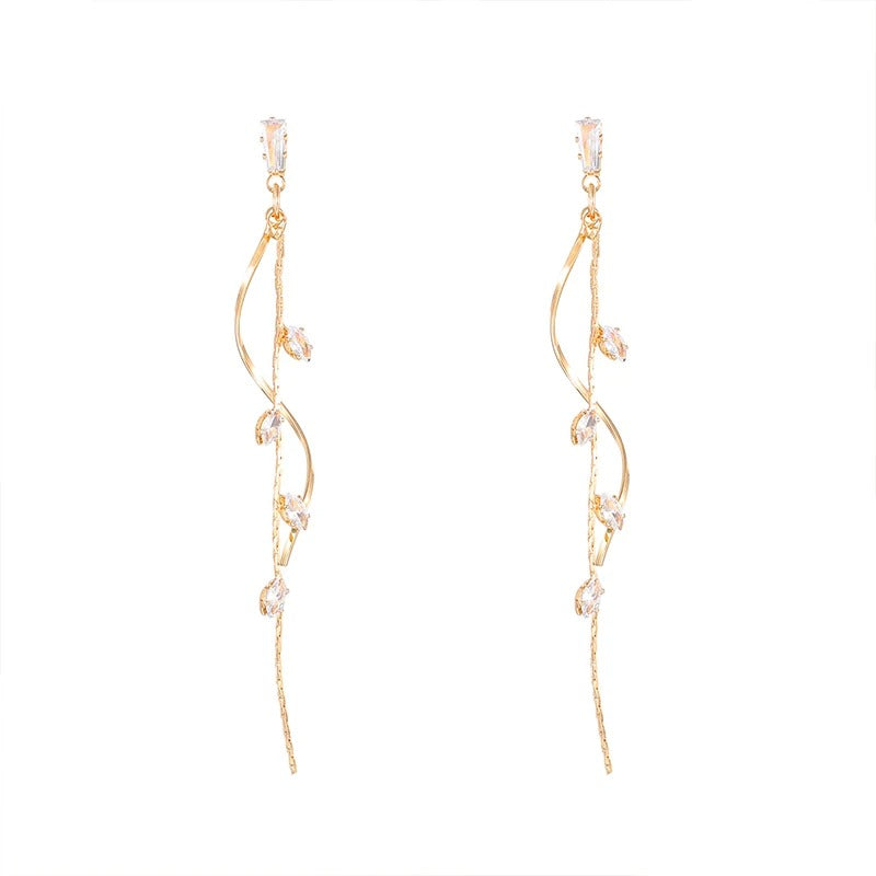 French Luxury Sweet Romantic Long Zircon Tassel Twisted Earrings for Women Temperament Wedding Banquet Jewelry Gift
