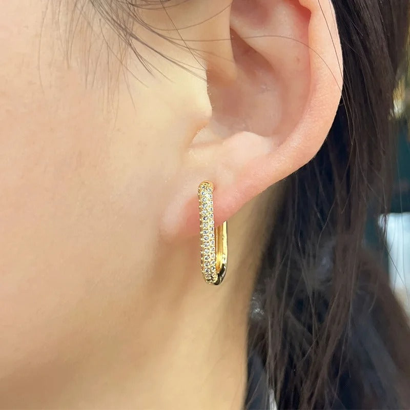 Foxanry Sparkling Zircon Rectangle Hoop Earrings – Minimalist Elegant Bridal Jewelry for Women