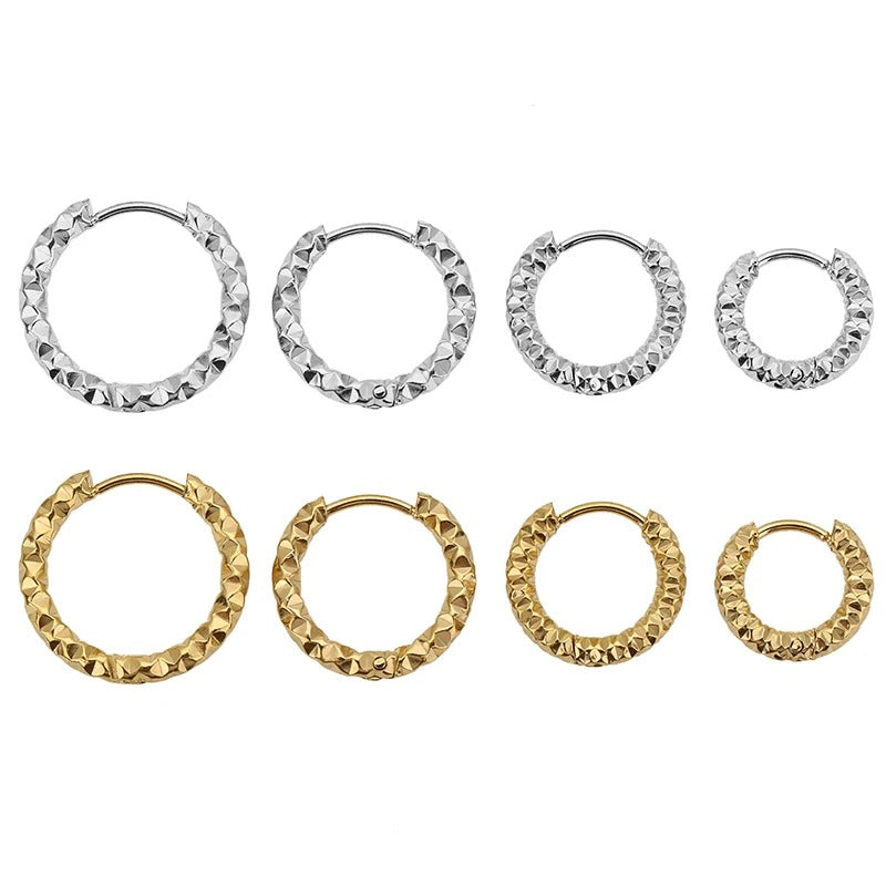 Round Embossed Hoop Earrings Stainless Steel Women’s Jewelry