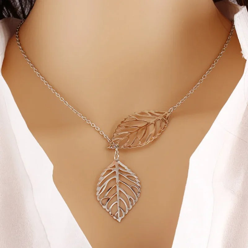 Delysia King Leaf Necklace /double leaf clavicle chain