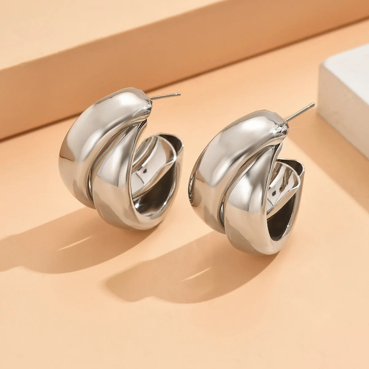 Hoop Earrings for Women Girls Gold Color Double Ring Thick Geometric Drop Earrings Statement Jewelry Gift