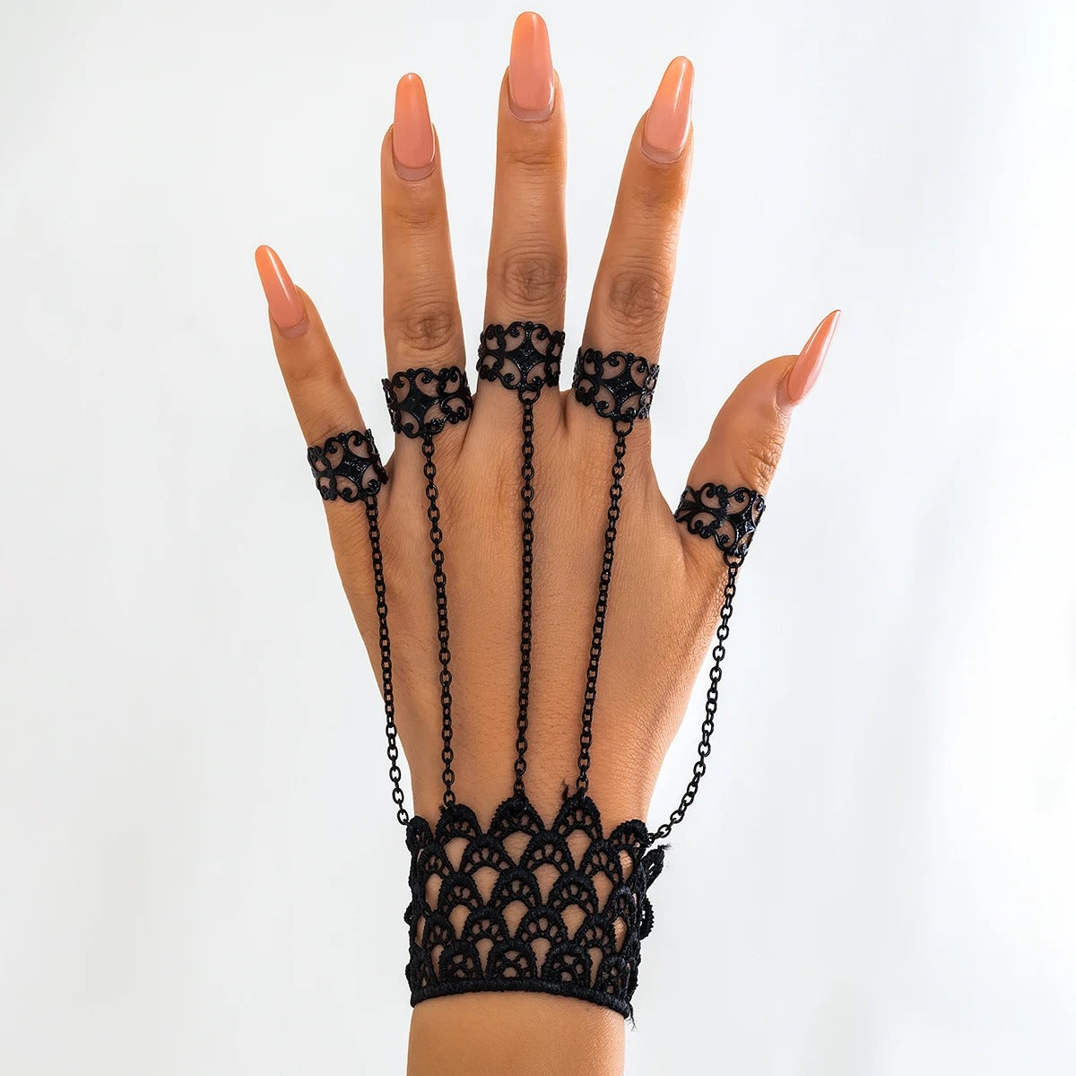 Black Finger Ring Wide Lace Bracelet for Women Trendy Connect Hand Back Chain Bangle Jewelry Party Gift Girls New