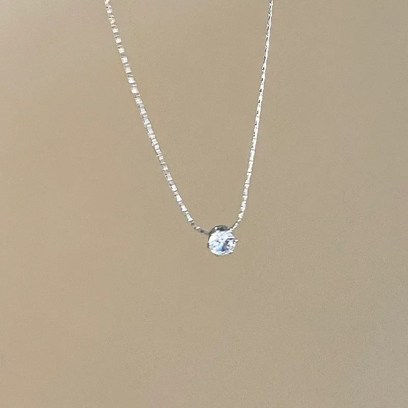 Exquisite Little Zircon Pendant Necklace for Women Charm Silver Color Stainless Steel Temperament Chokers Korean Jewelry Gift