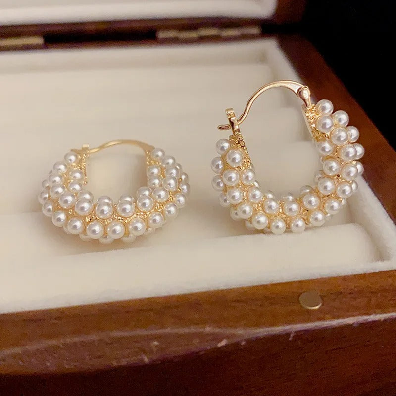 FTCY Vintage Pearl Round Hoop Earrings for Women Big Pierced Allergy Resistant Jewelry