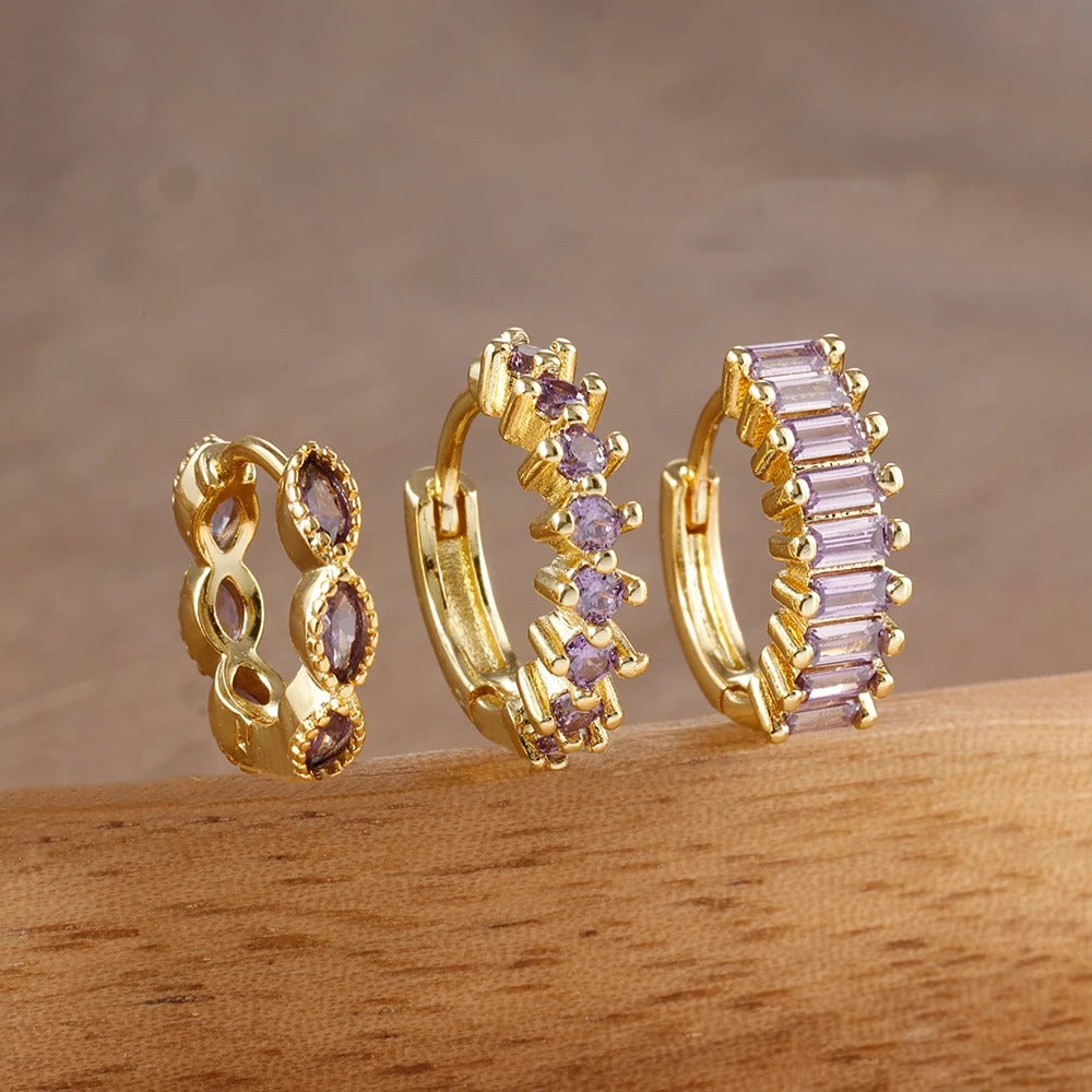 3PCS Dainty Stainless Steel Horse Eye Zircon Round Small Hoop Earrings Set For Women Fashion  Women's Jewelry