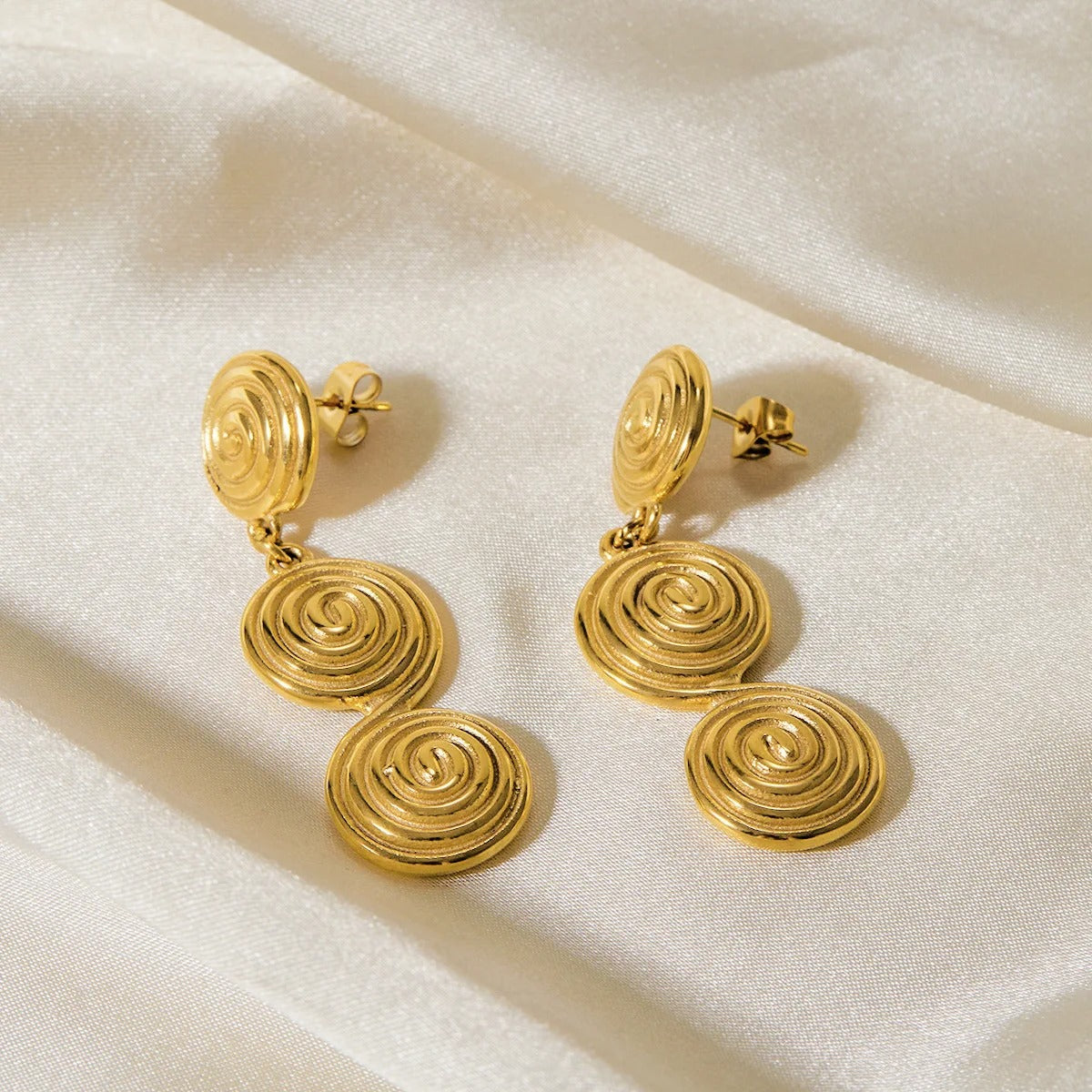 Circular Thread Dangle Earrings Spiral Textured Jewelry Women