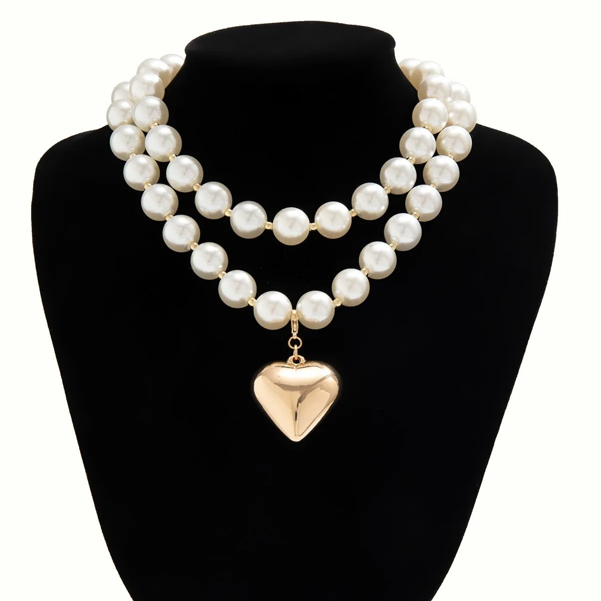 2Pcs Goth Pearl Beads Necklace Women Heart Pendant Choker