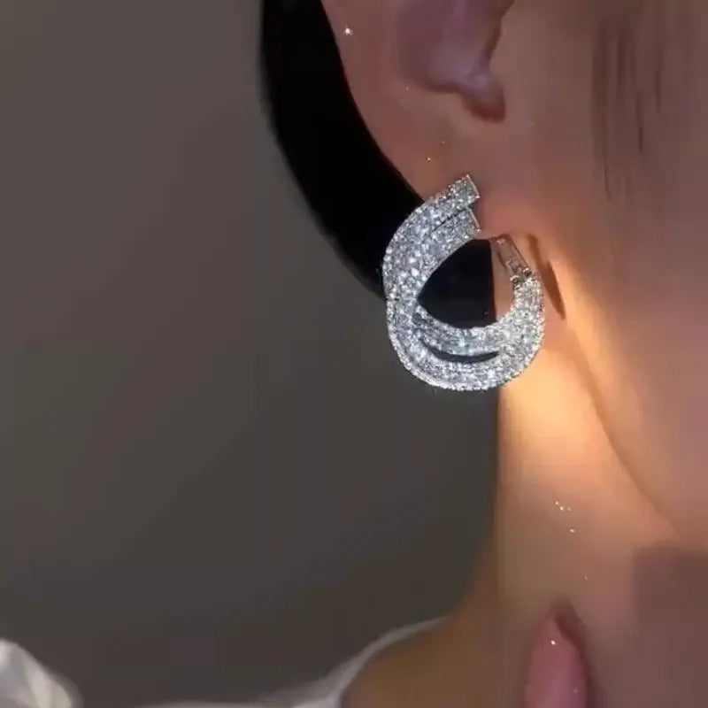 Double Layer Earrings for Women Zircon C-shaped New Fashion Personality Cool Girls Party Accessories Jewelry Women