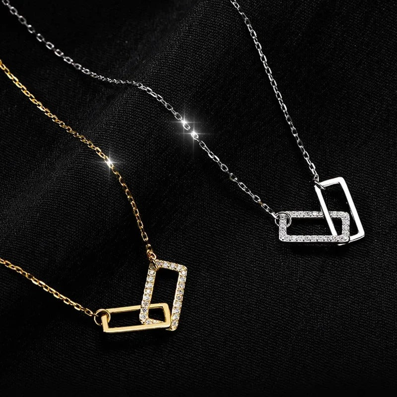 New 925 Sterling Silver Geometric Necklace Shiny Rectangle Pendant Set with Cubic Zirconia Necklace for Girls Fine Jewelry