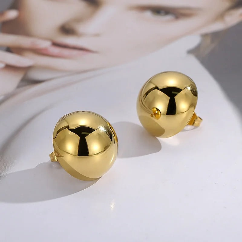 Elegant Stainless Steel Earrings for Women Round Hollow Polished Women's Ear Stud Simple French Party Wedding Jewelry