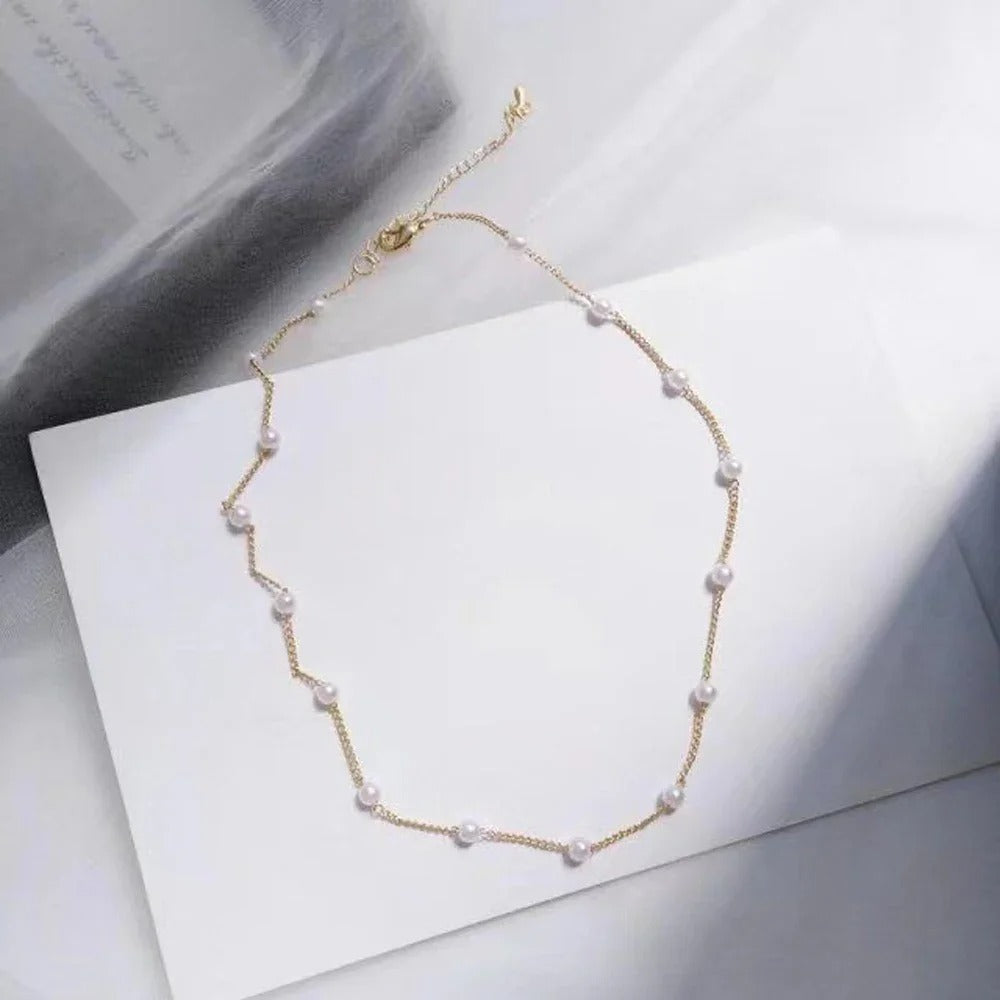 New Beads Women's Neck Chain K-pop Pearl lace Gold Color Goth Choker Jewelry On The Pendant 2025 Collar For Girl