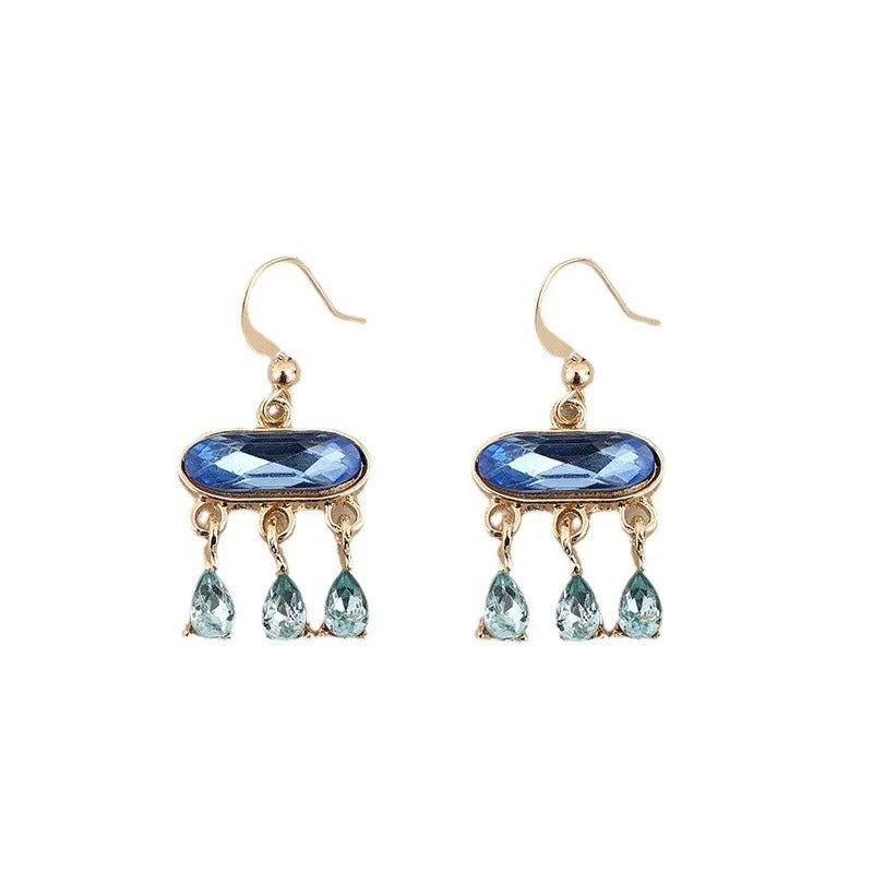 Oval Blue Stone Water Drop Gold Earrings Fashion Jewelry