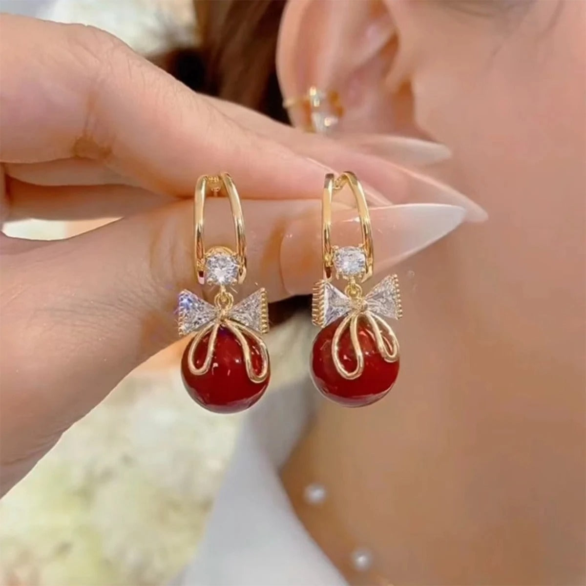 2 Pieces of Trendy Wine Red Heart-shaped Earrings for Women, Outdoor Travel, Carnival, Party, Holiday Dressing Gifts