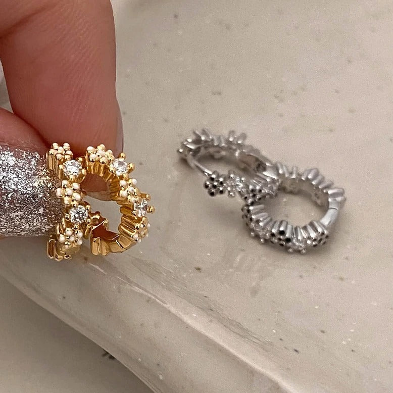 Women’s Silver Zircon Flower Round Hoop Earrings Cute Fine Jewelry