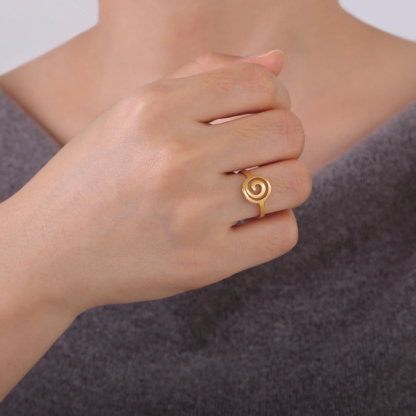 Skyrim Spiral Curl Ring Minimalist Stainless Steel Circle Design for Women’s Fashion & Birthday Jewelry Gift