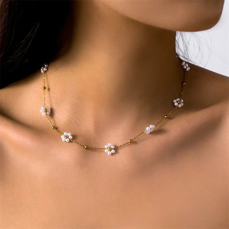 Sweet Cute Crystal Pearl Flower Bracelets for Women Fashion Gold Color Chain Charm Bracelet Necklace Jewelry