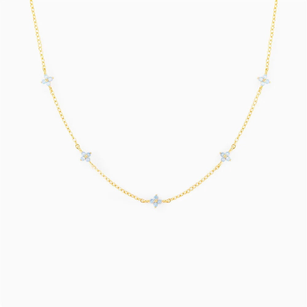 Crystal Clover Choker Necklace For Women K-pop Fashion Gold Color Thin Short Neck Chain Blue Flower Jewelry Gifts