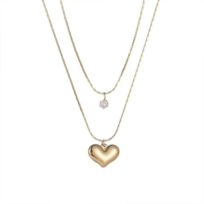 Double Layer Heart Snake Chain Choker 316L Stainless Steel Necklace for Women