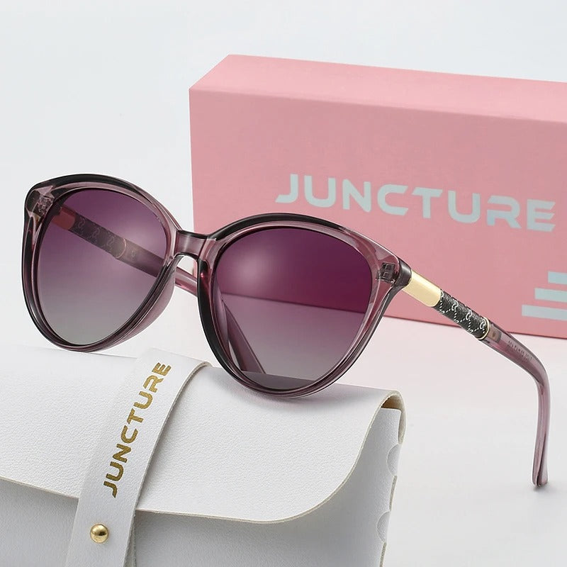 JUNCTURE Polarized Cat Eye Sunglasses for Women Fashion Black Luxury Eyewear UV400